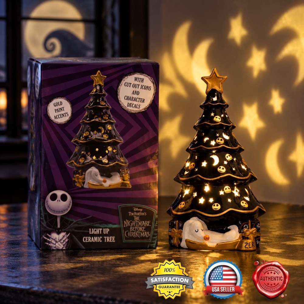 Disney Nightmare Before Christmas Zero Light Up Ceramic Tree Halloween Decor 11"